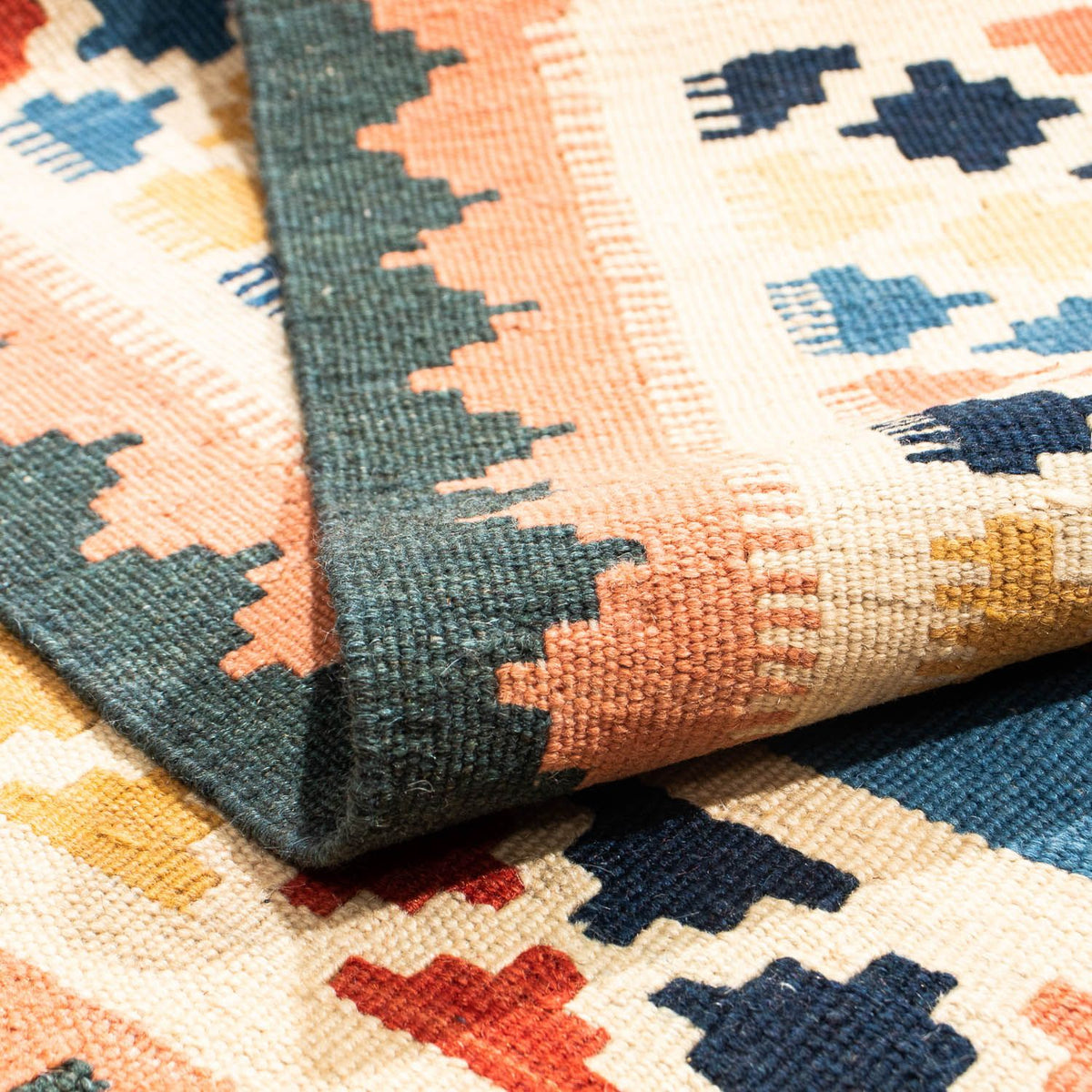 Kelim Carpet - orientalisk matta kvadrat  - 106 x 102 cm - mörkblå