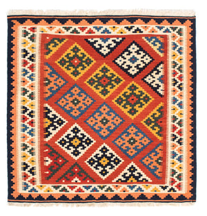 Kelim Carpet - orientalisk matta kvadrat  - 106 x 104 cm - röd