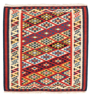 Kelim Carpet - orientalisk matta kvadrat  - 104 x 103 cm - flerfärgad