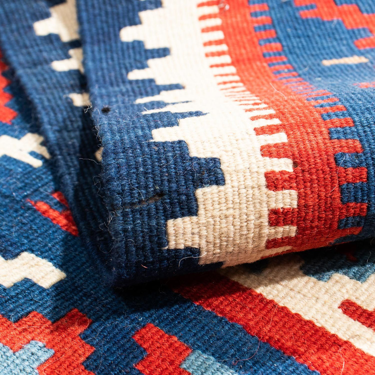 Kelim Carpet - orientalisk matta kvadrat  - 98 x 93 cm - mörkblå