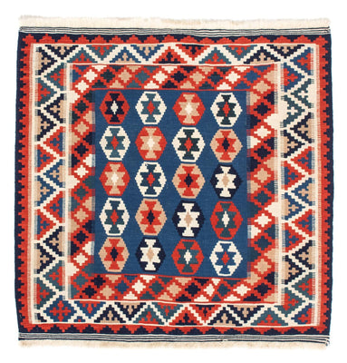 Kelim Carpet - orientalisk matta kvadrat  - 103 x 100 cm - mörkblå