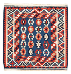 Kelim Carpet - orientalisk matta kvadrat  - 103 x 100 cm - mörkblå