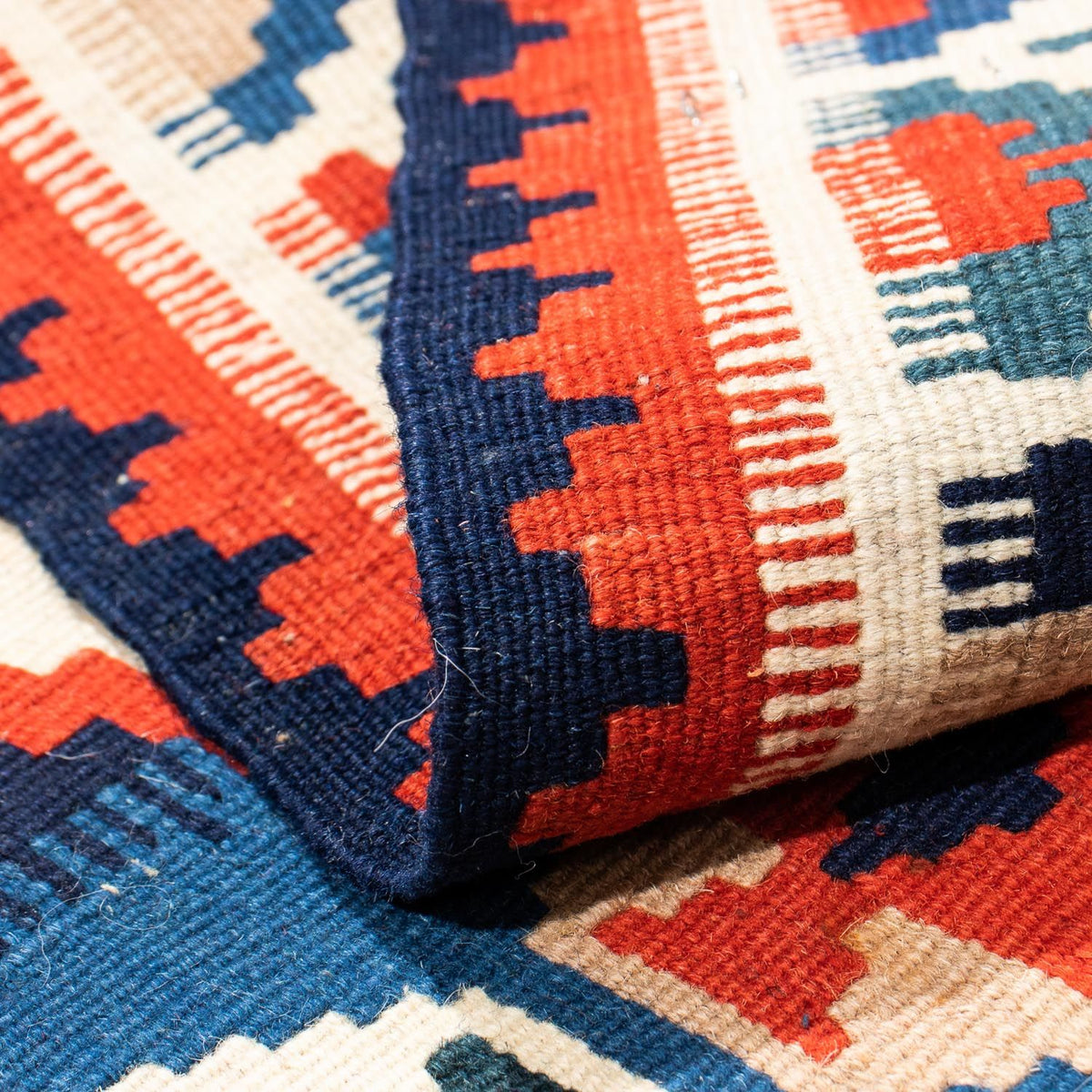 Kelim Carpet - orientalisk matta kvadrat  - 103 x 100 cm - mörkblå