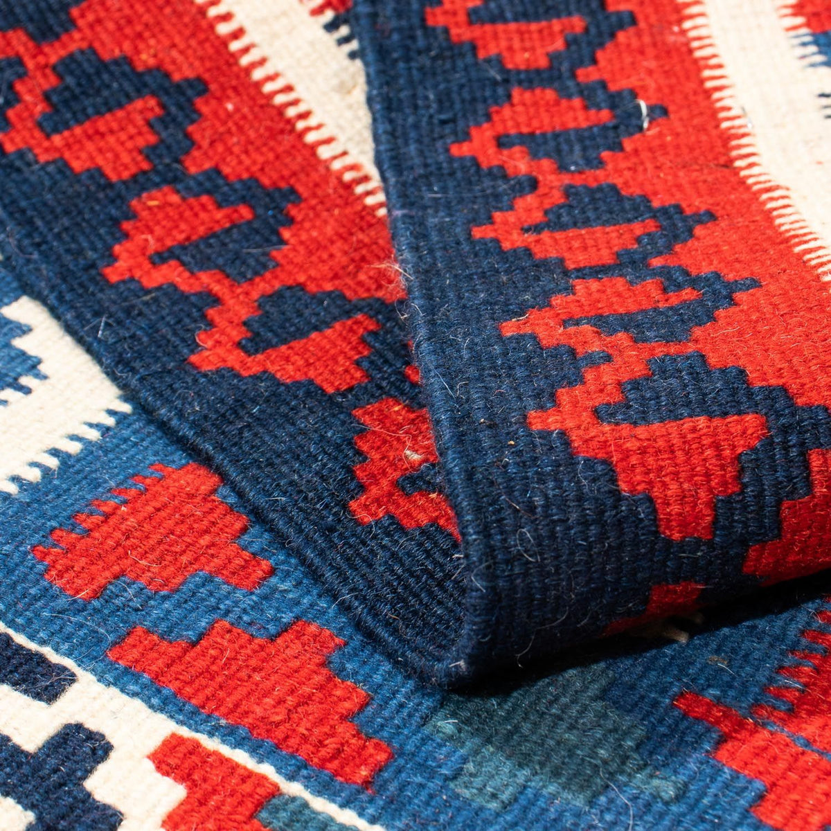 Kelim Carpet - orientalisk matta kvadrat  - 103 x 100 cm - mörkblå