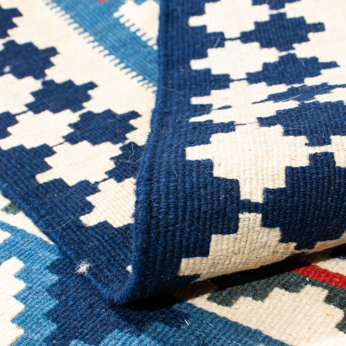 Kelim Carpet - orientalisk matta kvadrat  - 103 x 100 cm - mörkblå