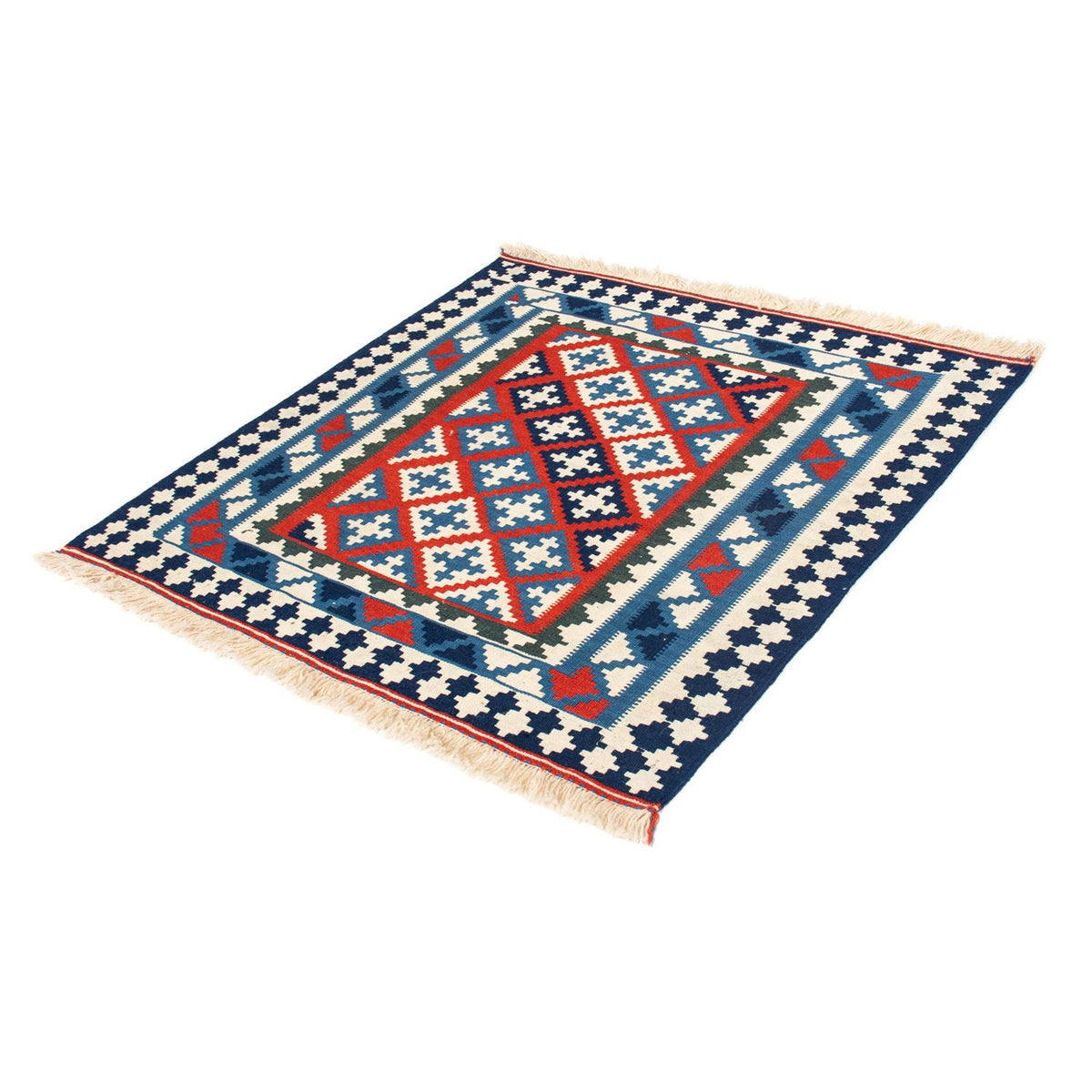 Kelim Carpet - orientalisk matta kvadrat  - 103 x 100 cm - mörkblå