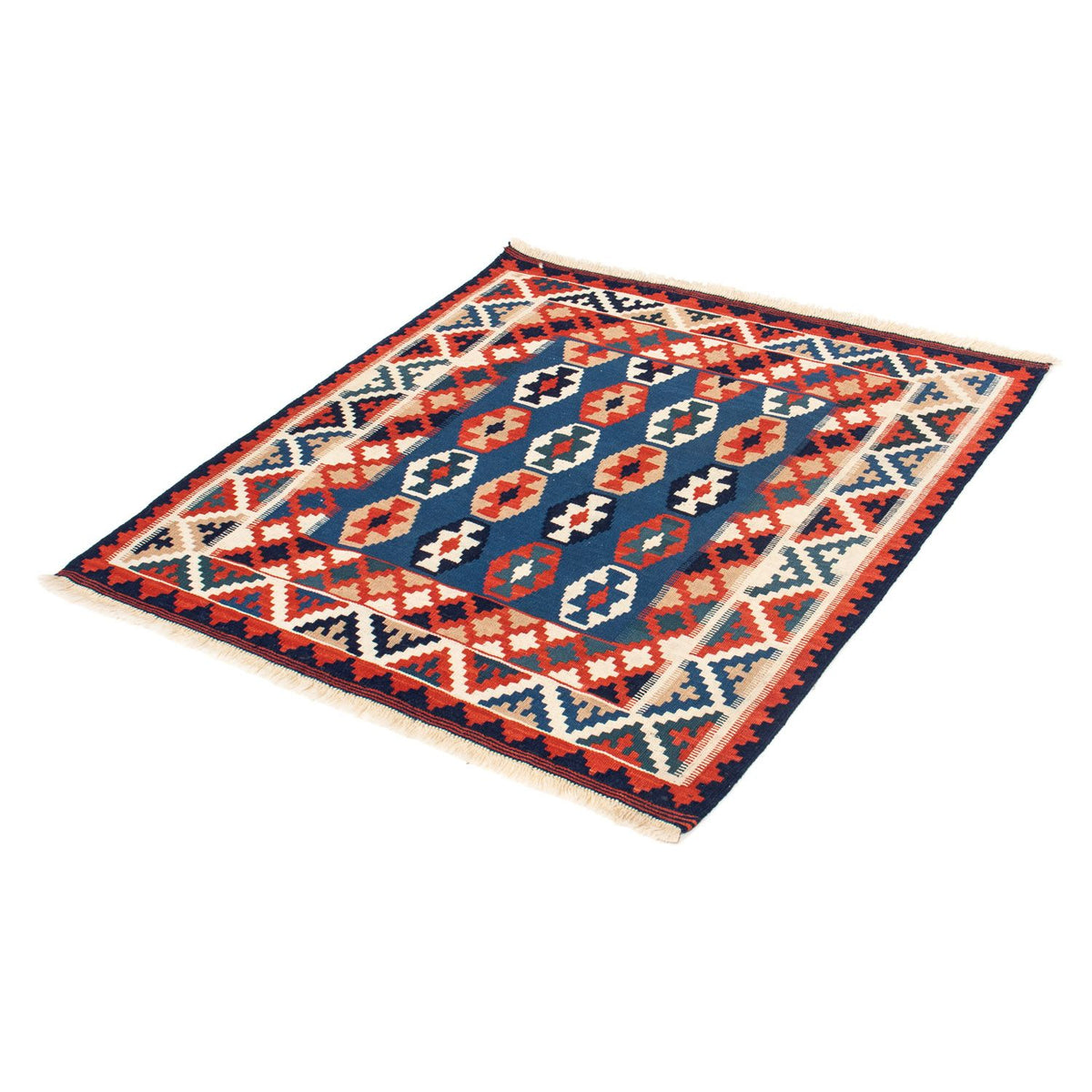 Kelim Carpet - orientalisk matta kvadrat  - 103 x 102 cm - mörkblå