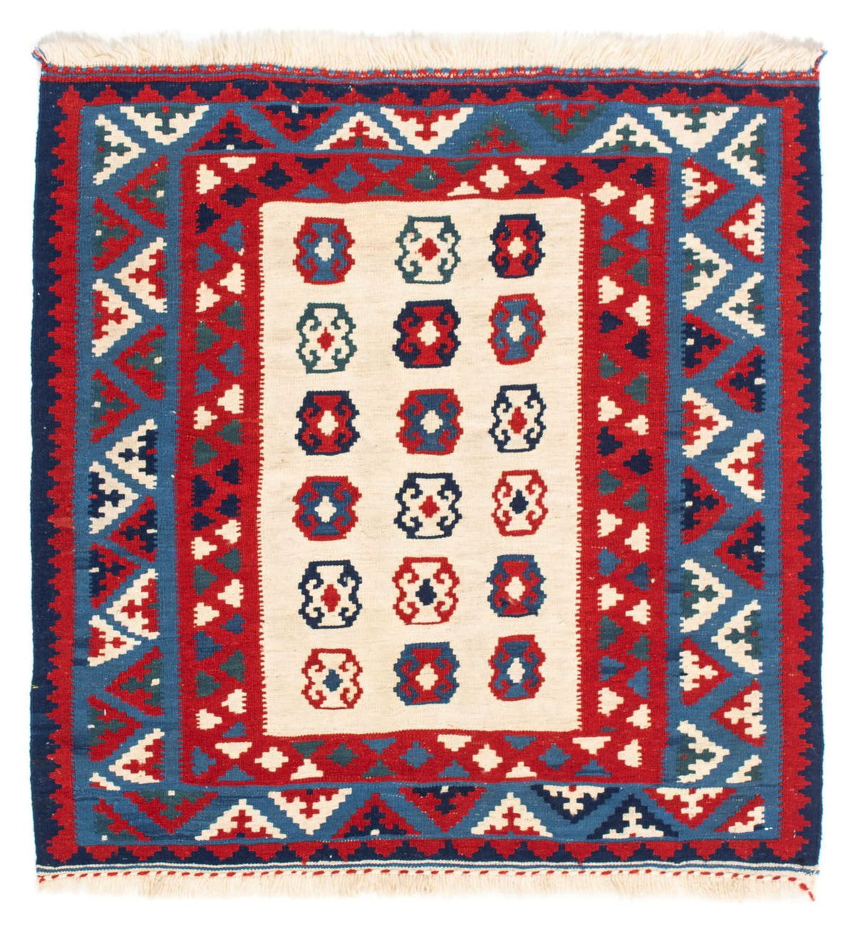 Kelim Carpet - orientalisk matta kvadrat  - 100 x 100 cm - beige