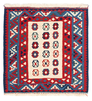 Kelim Carpet - orientalisk matta kvadrat  - 100 x 100 cm - beige