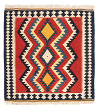 Kelim Carpet - orientalisk matta kvadrat  - 100 x 97 cm - röd