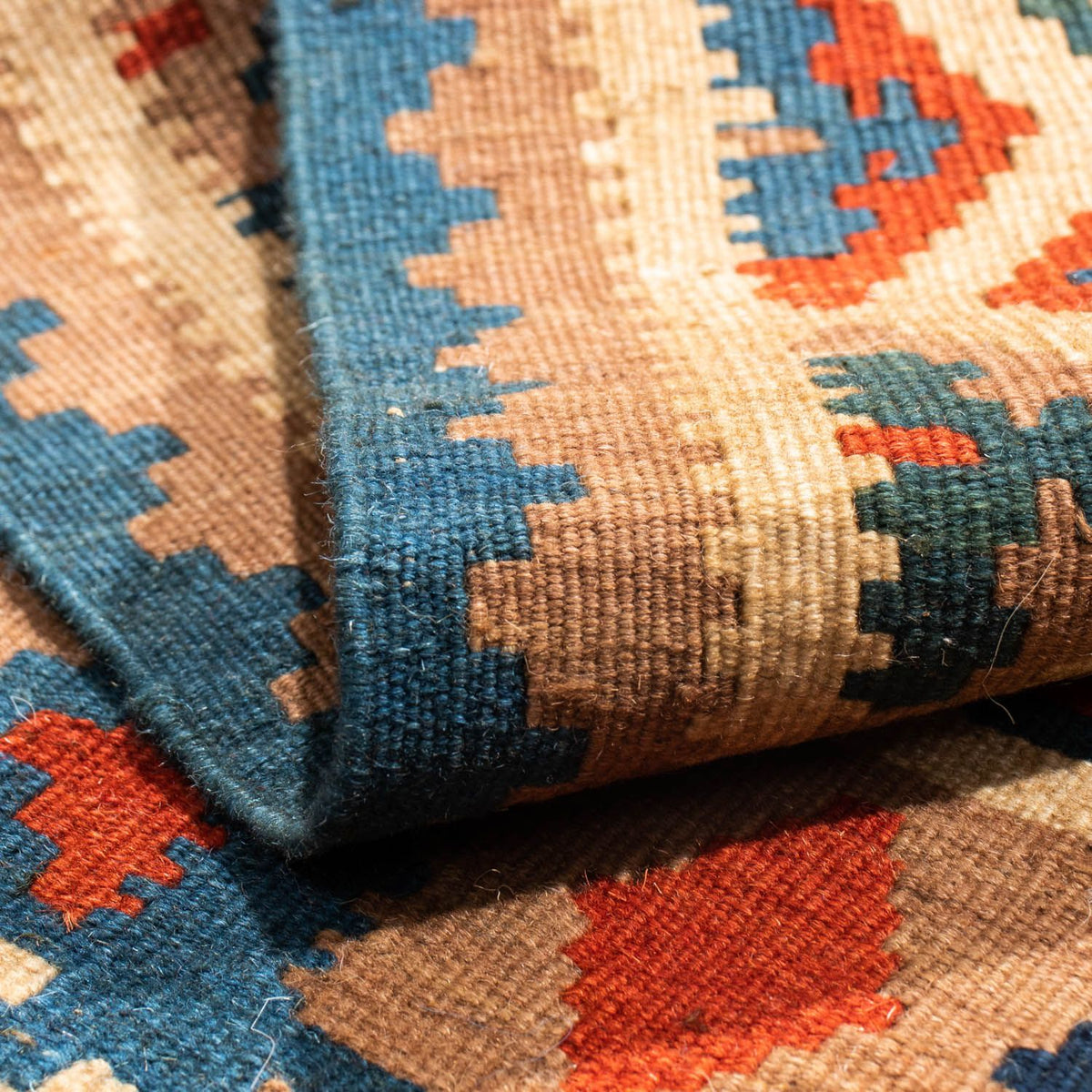 Kelim Carpet - orientalisk matta kvadrat  - 102 x 100 cm - blå