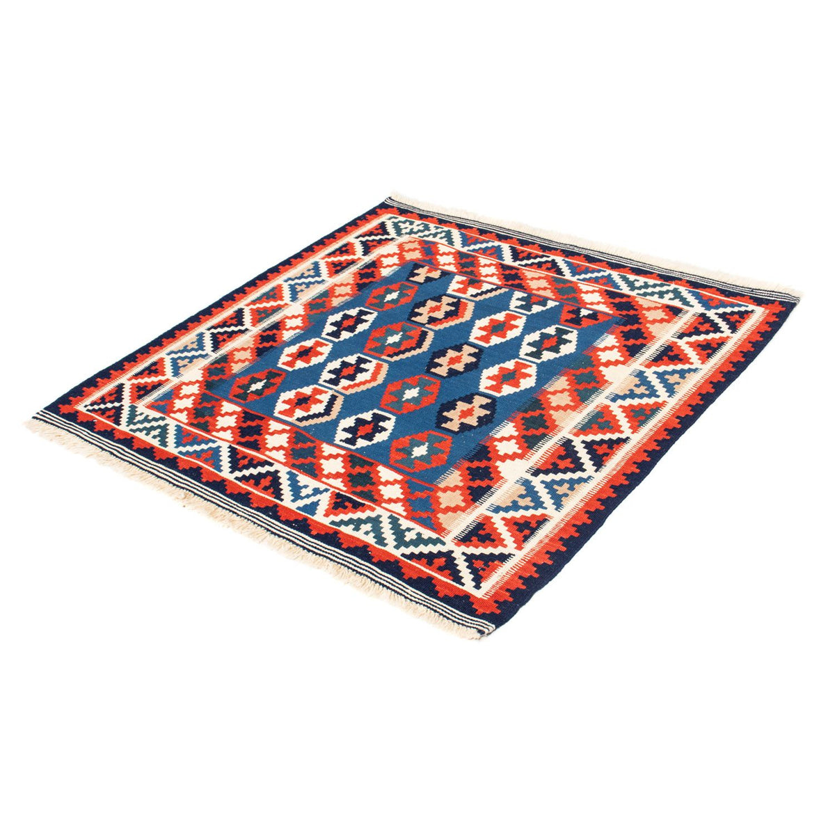 Kelim Carpet - orientalisk matta kvadrat  - 105 x 105 cm - mörkblå