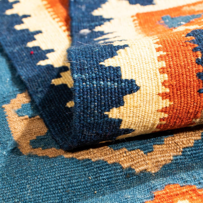 Kelim Carpet - orientalisk matta kvadrat  - 102 x 95 cm - mörkblå