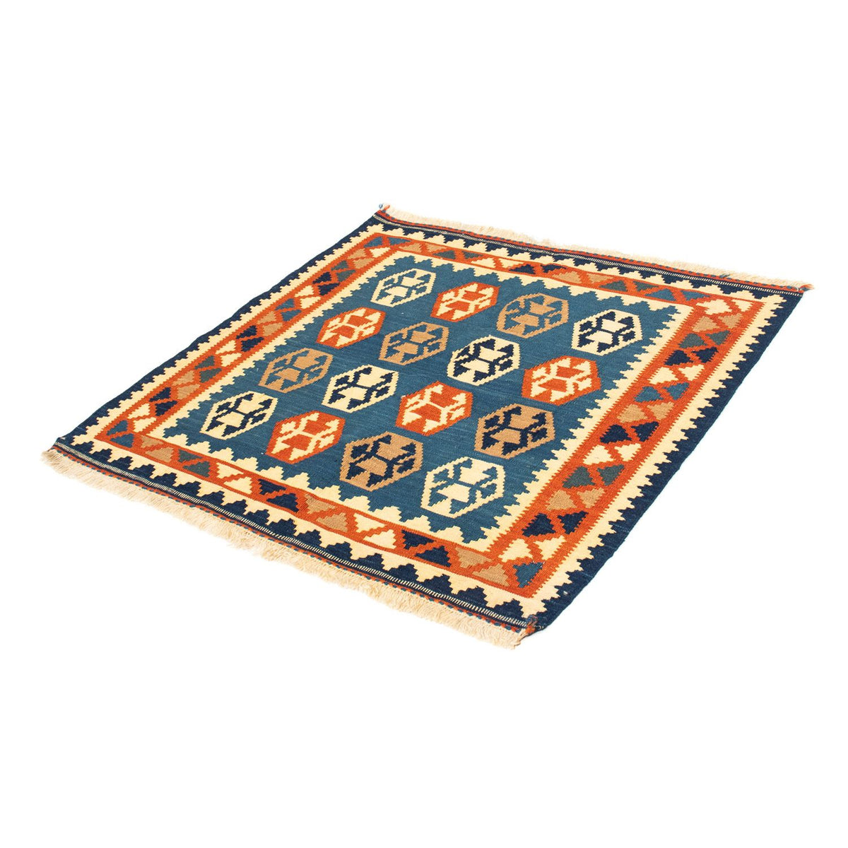 Kelim Carpet - orientalisk matta kvadrat  - 102 x 95 cm - mörkblå