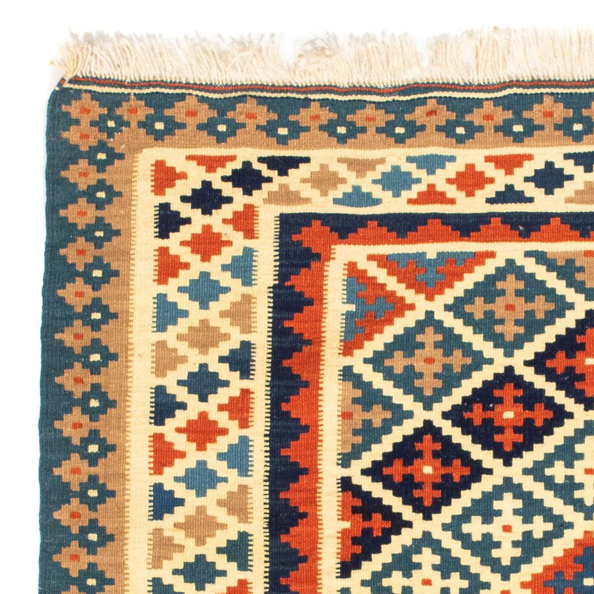 Kelim Carpet - orientalisk matta kvadrat  - 107 x 101 cm - beige