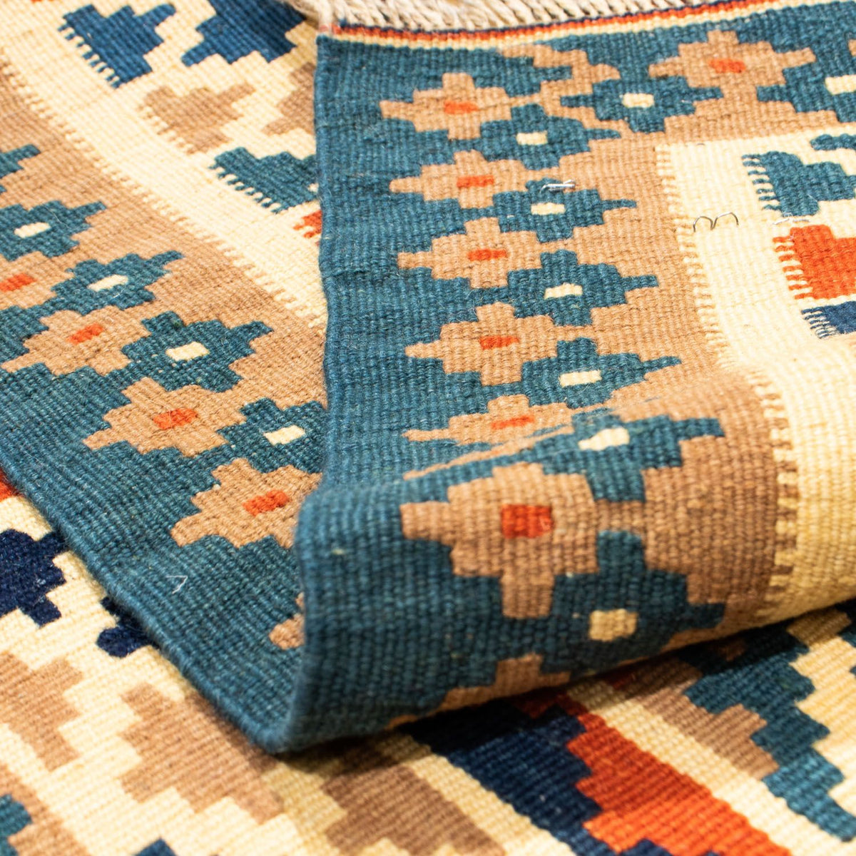 Kelim Carpet - orientalisk matta kvadrat  - 107 x 101 cm - beige