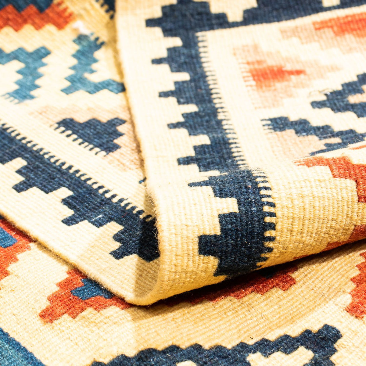 Kelim Carpet - orientalisk matta kvadrat  - 100 x 100 cm - beige