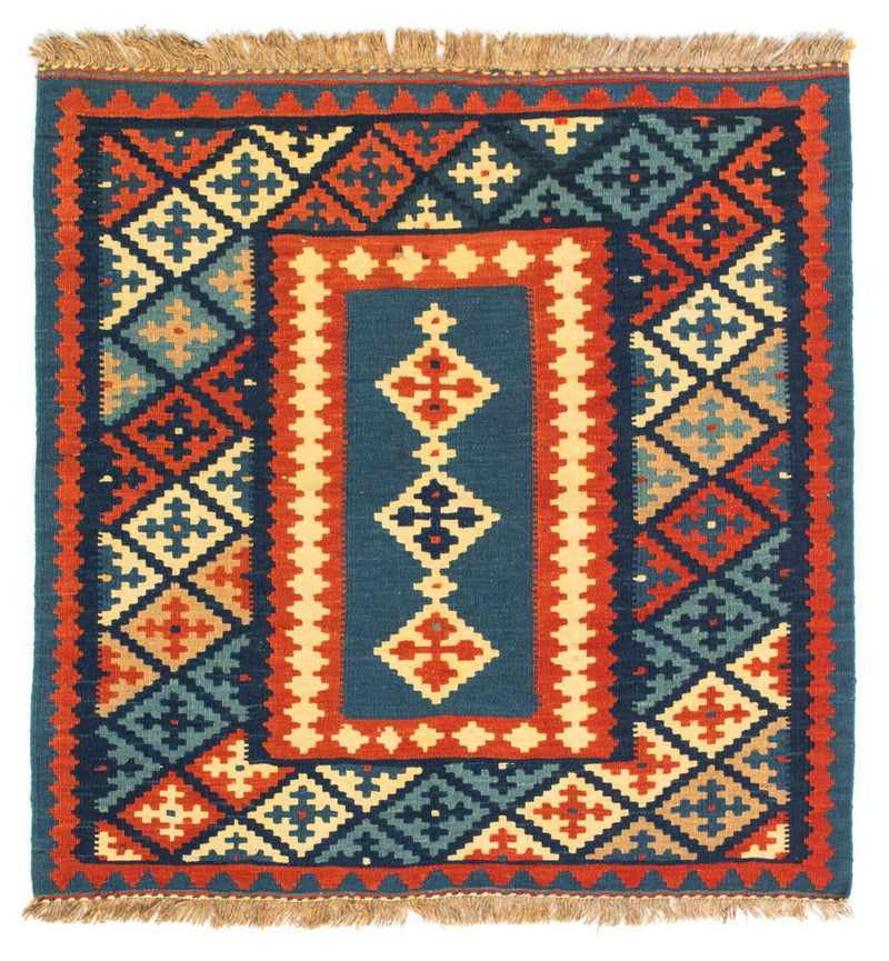 Kelim Carpet - orientalisk matta kvadrat  - 100 x 100 cm - mörkblå