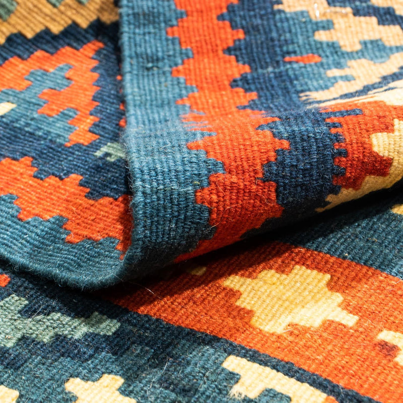 Kelim Carpet - orientalisk matta kvadrat  - 100 x 100 cm - mörkblå