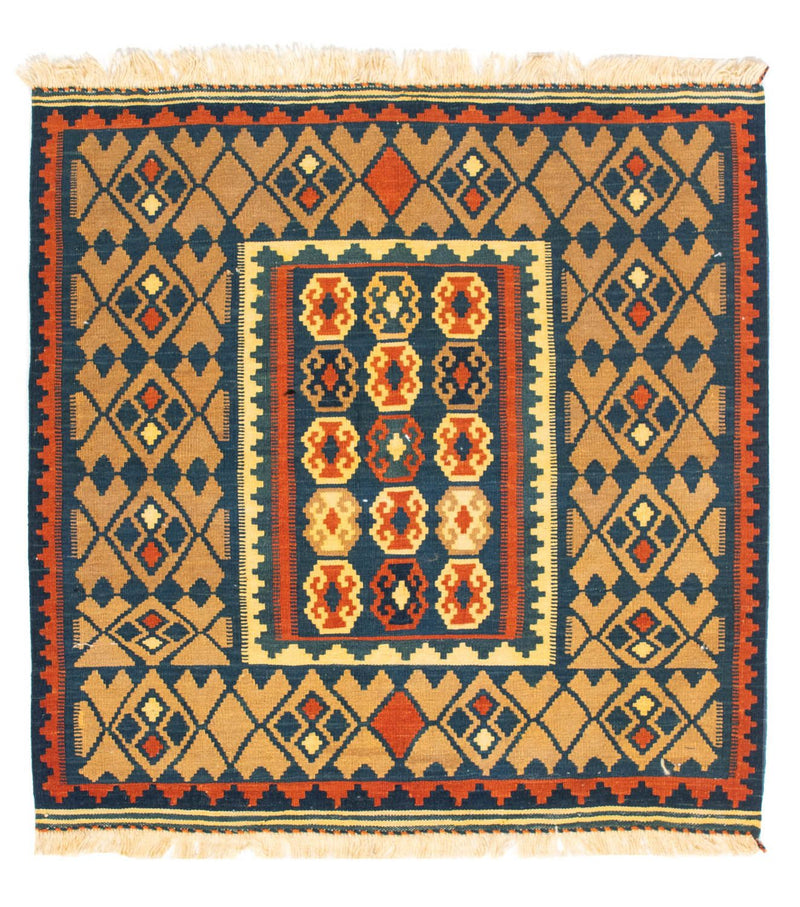Kelim Carpet - orientalisk matta kvadrat  - 100 x 98 cm - mörkblå
