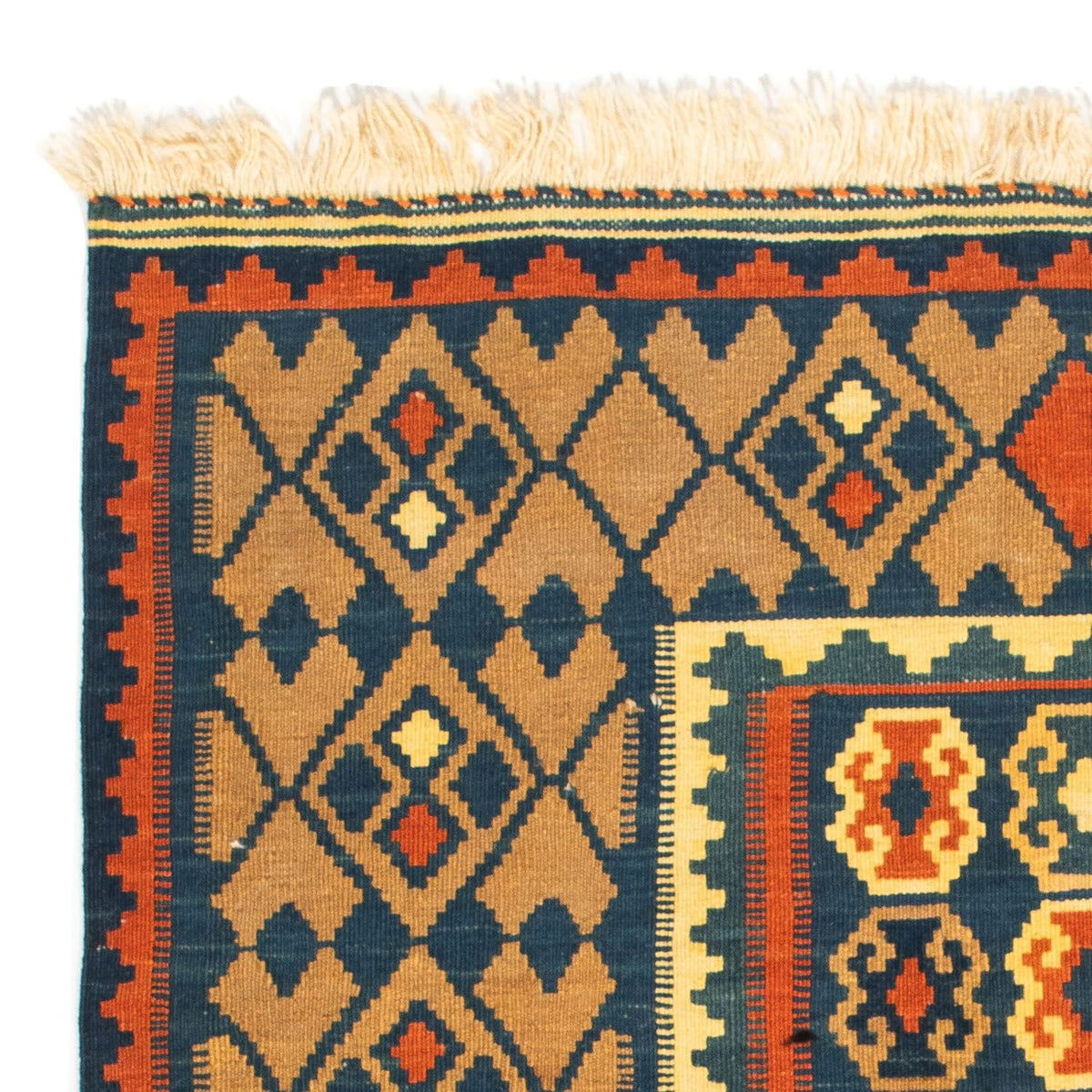 Kelim Carpet - orientalisk matta kvadrat  - 100 x 98 cm - mörkblå