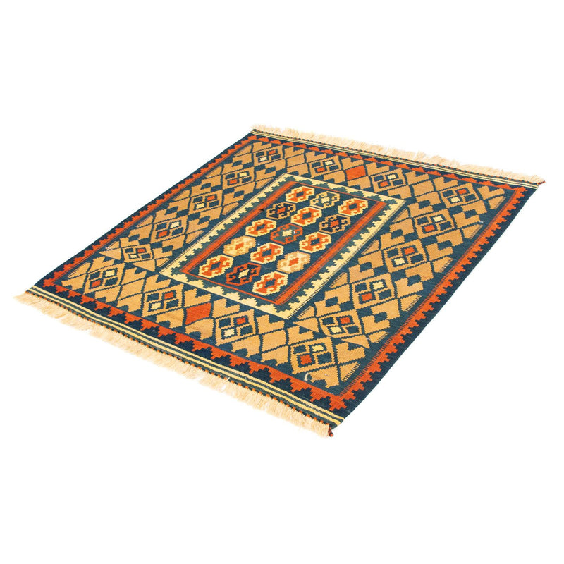 Kelim Carpet - orientalisk matta kvadrat  - 100 x 98 cm - mörkblå