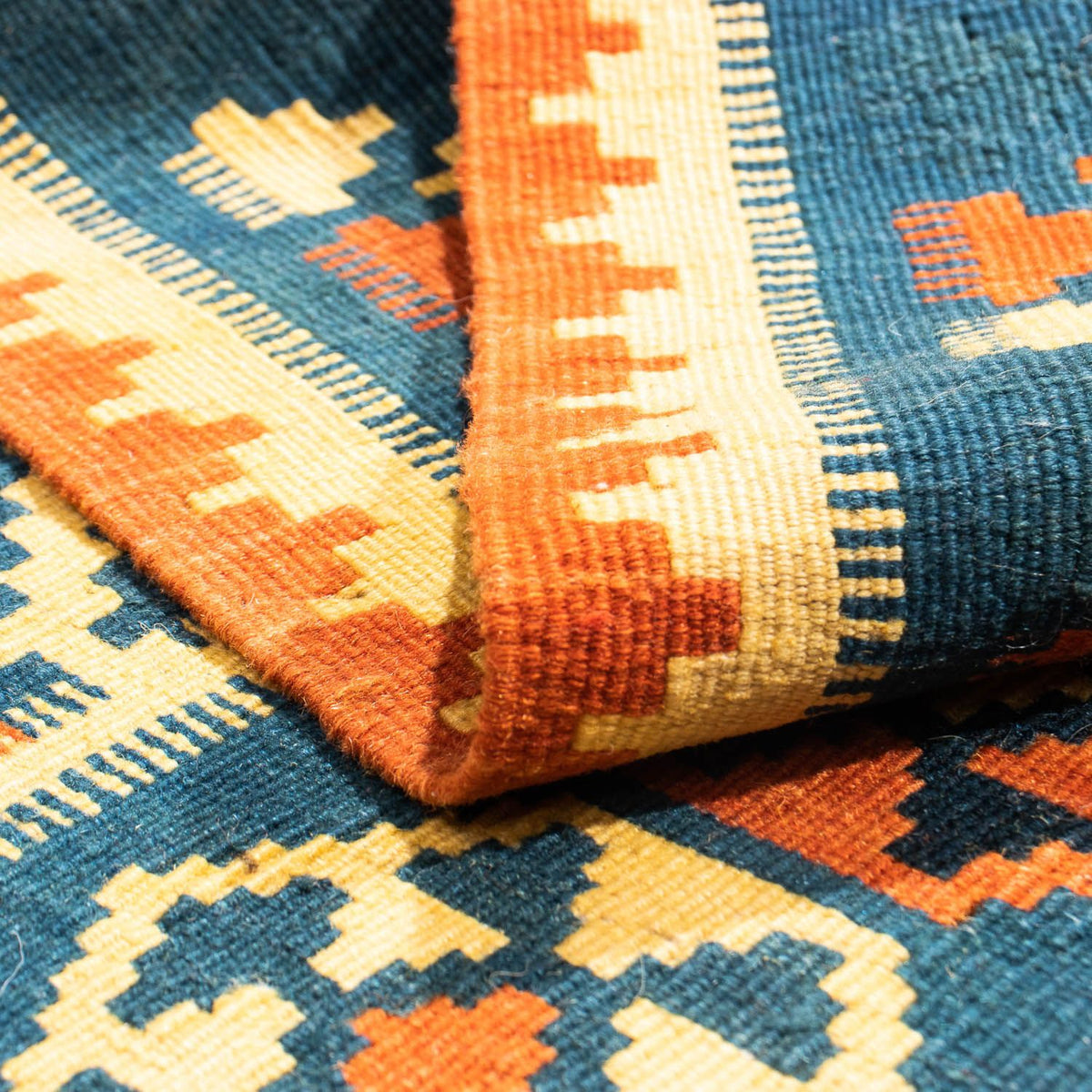 Kelim Carpet - orientalisk matta kvadrat  - 105 x 103 cm - mörkblå