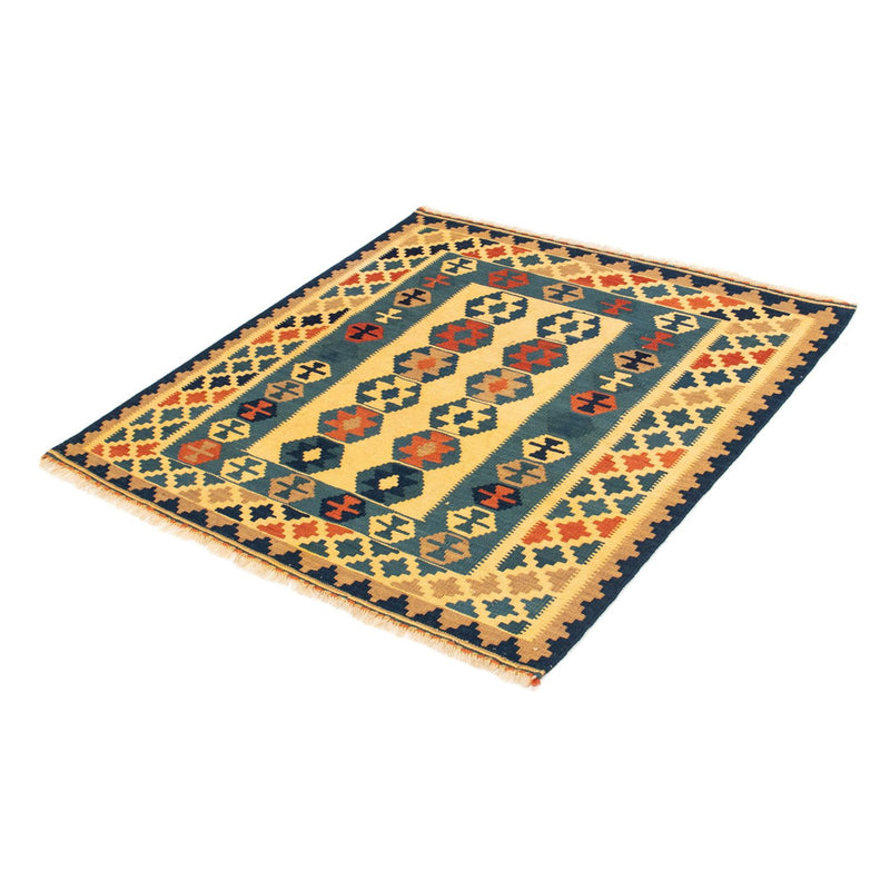 Kelim Carpet - orientalisk matta kvadrat  - 101 x 95 cm - guld