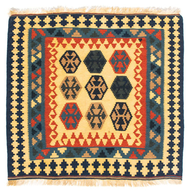 Kelim Carpet - orientalisk matta kvadrat  - 103 x 100 cm - mörkblå