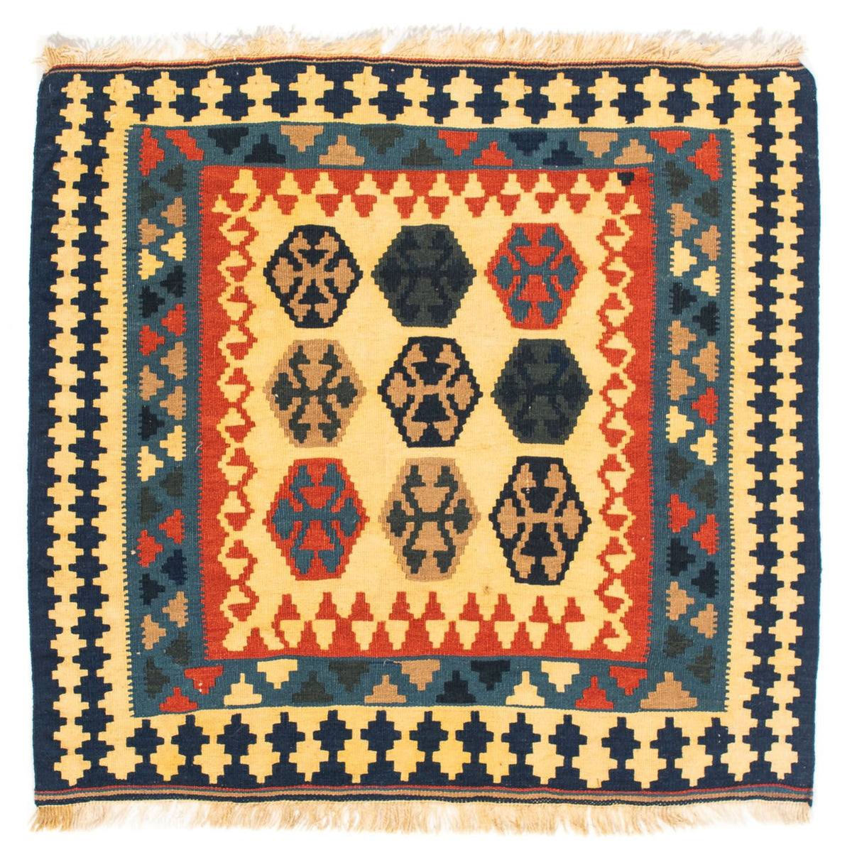 Kelim Carpet - orientalisk matta kvadrat  - 103 x 100 cm - mörkblå