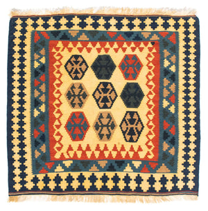 Kelim Carpet - orientalisk matta kvadrat  - 103 x 100 cm - mörkblå