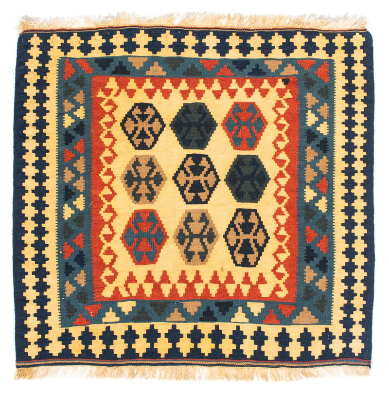 Kelim Carpet - orientalisk matta kvadrat  - 103 x 100 cm - mörkblå