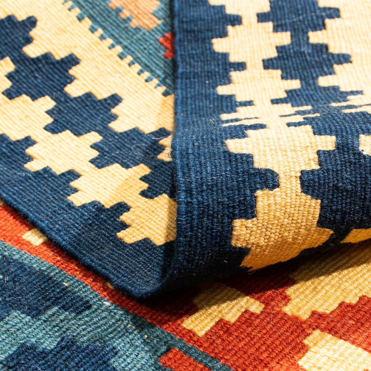 Kelim Carpet - orientalisk matta kvadrat  - 103 x 100 cm - mörkblå