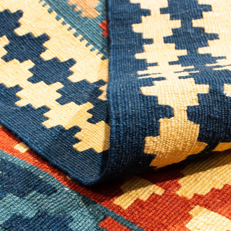 Kelim Carpet - orientalisk matta kvadrat  - 103 x 100 cm - mörkblå