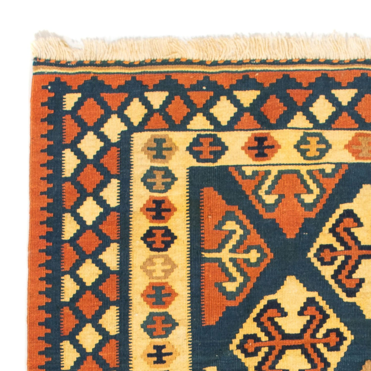 Kelim Carpet - orientalisk matta kvadrat  - 104 x 100 cm - mörkblå