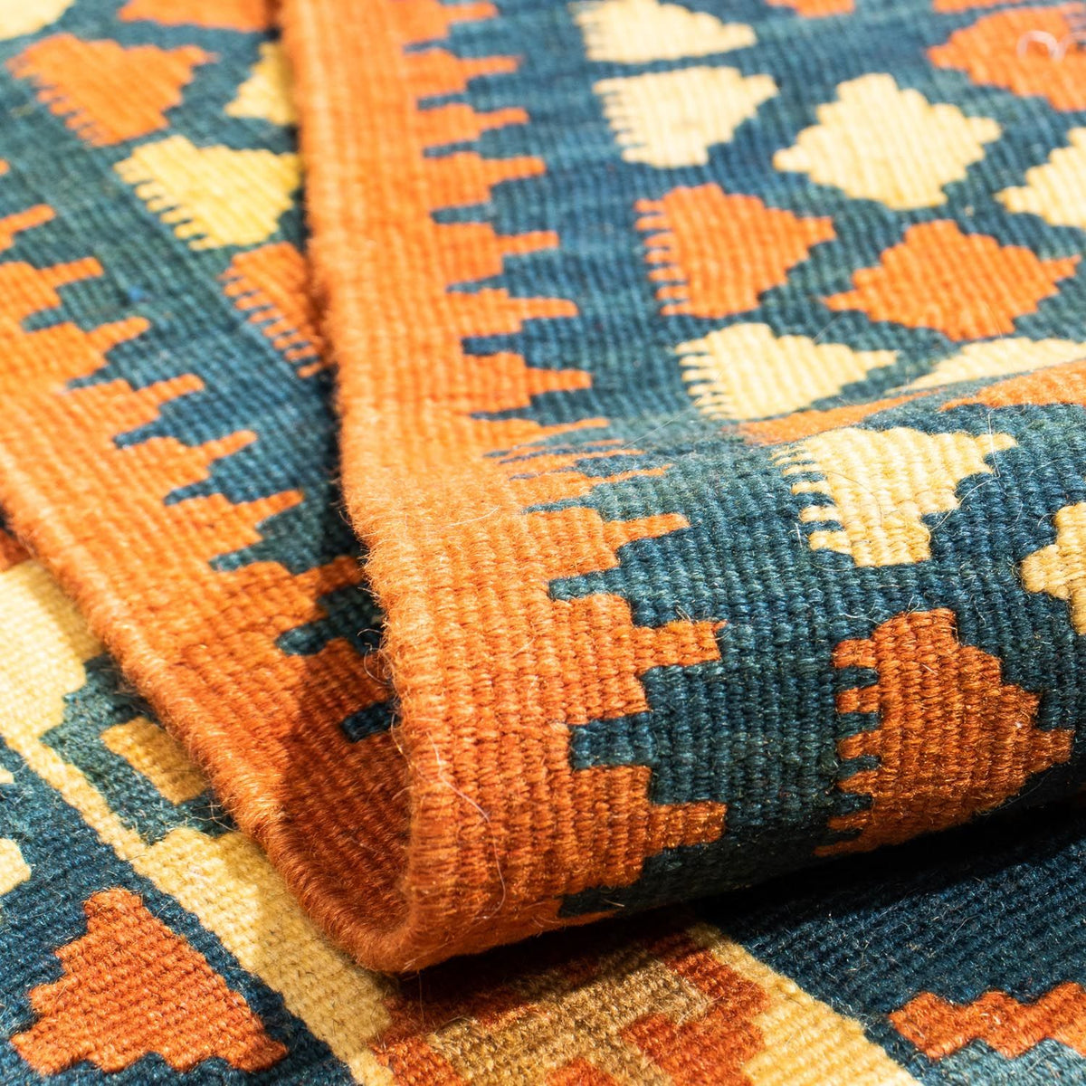 Kelim Carpet - orientalisk matta kvadrat  - 104 x 100 cm - mörkblå