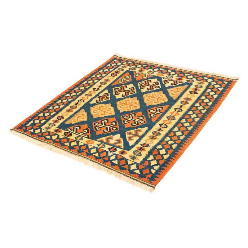 Kelim Carpet - orientalisk matta kvadrat  - 104 x 100 cm - mörkblå