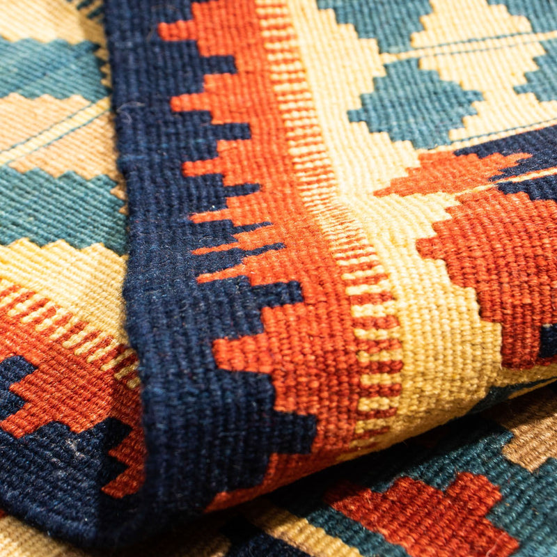 Kelim Carpet - orientalisk matta kvadrat  - 100 x 100 cm - blå