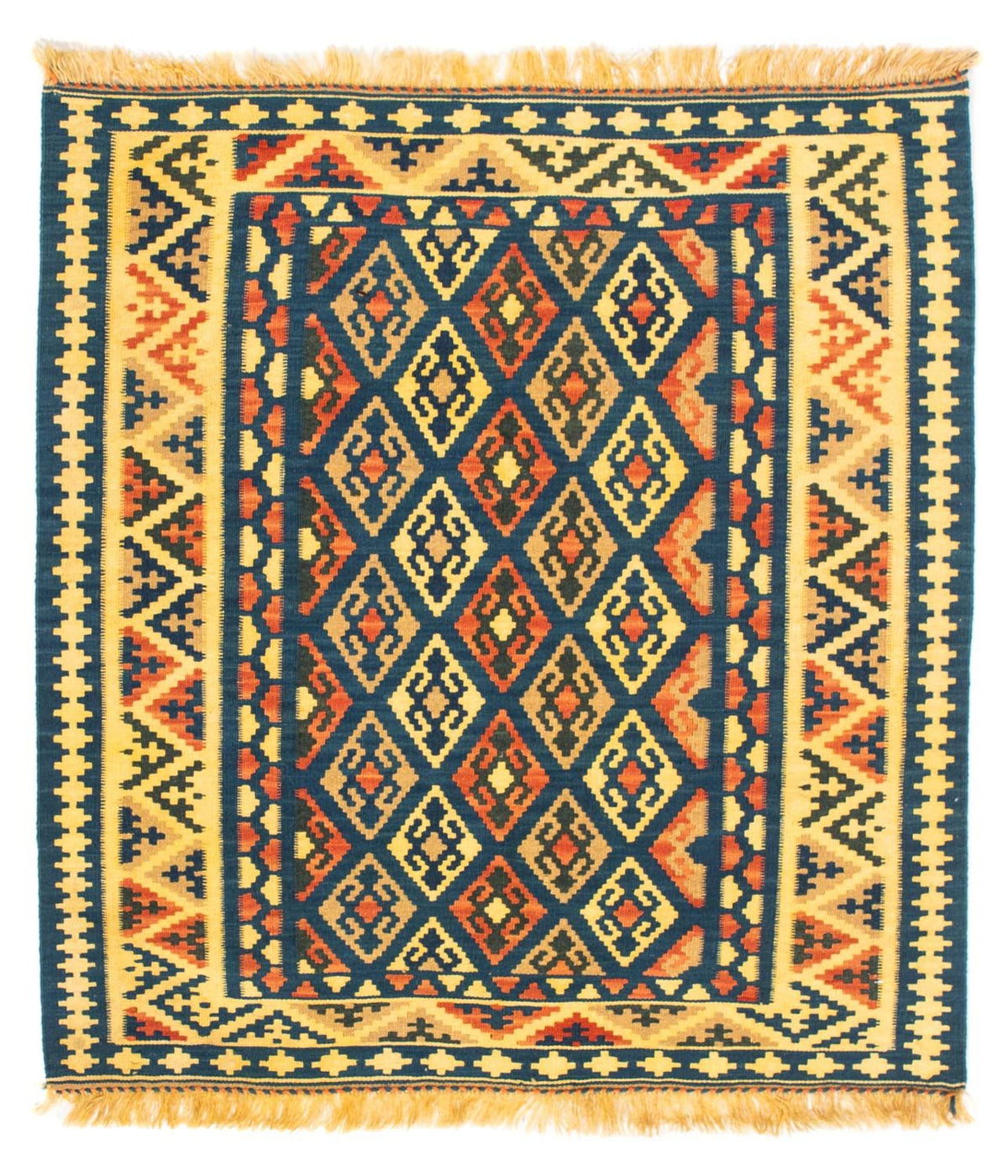 Kelim Carpet - orientalisk matta kvadrat  - 107 x 100 cm - mörkblå