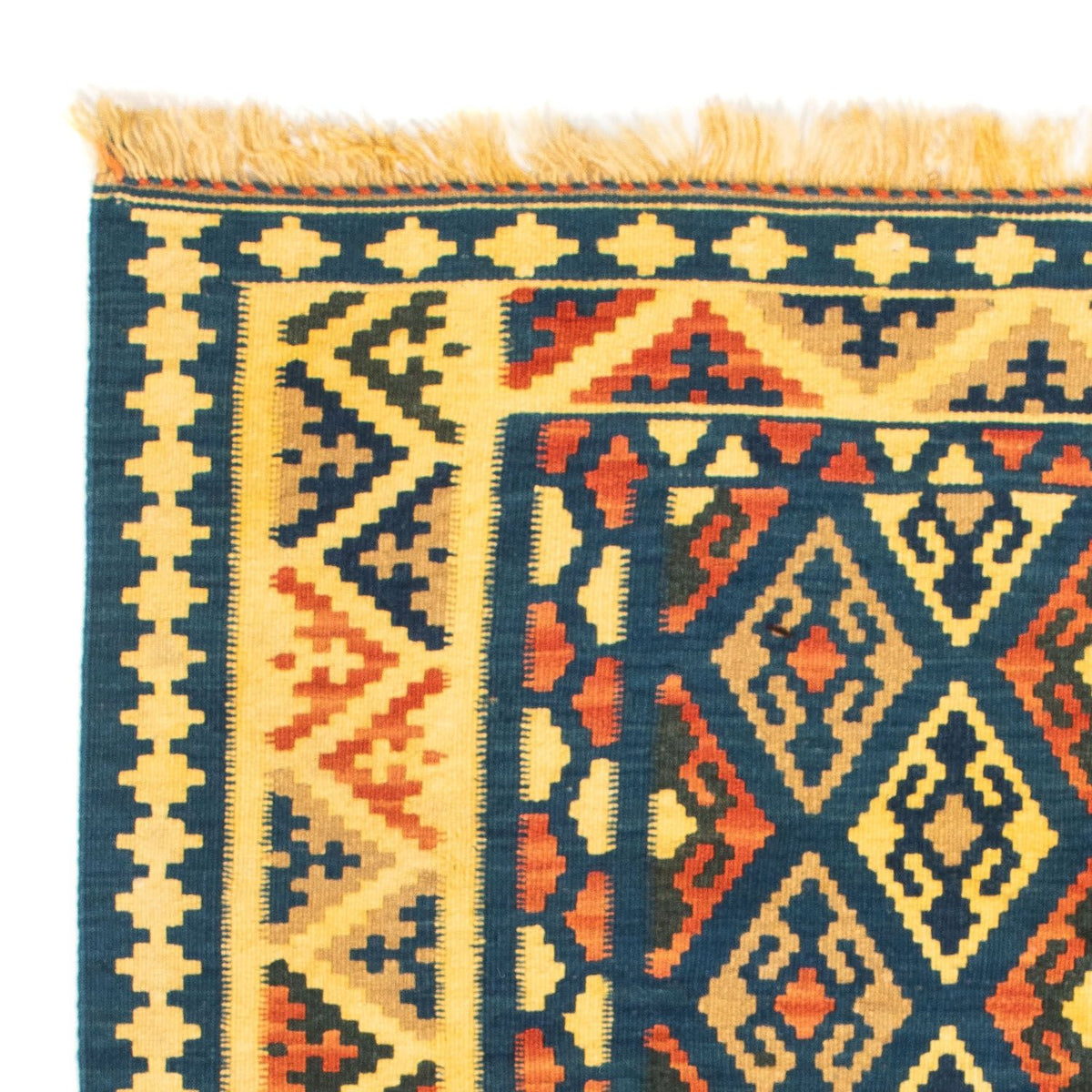 Kelim Carpet - orientalisk matta kvadrat  - 107 x 100 cm - mörkblå
