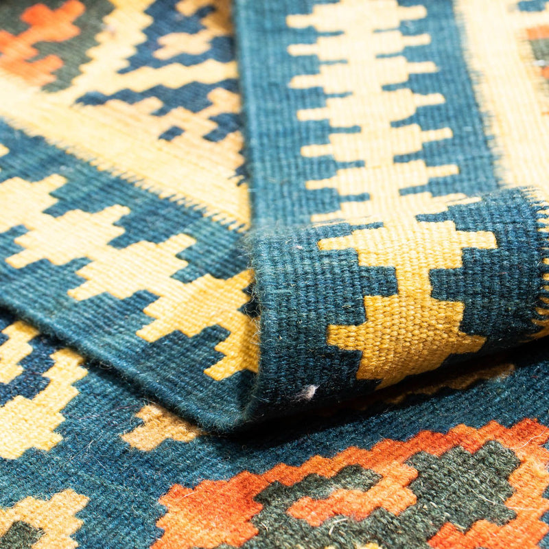 Kelim Carpet - orientalisk matta kvadrat  - 107 x 100 cm - mörkblå