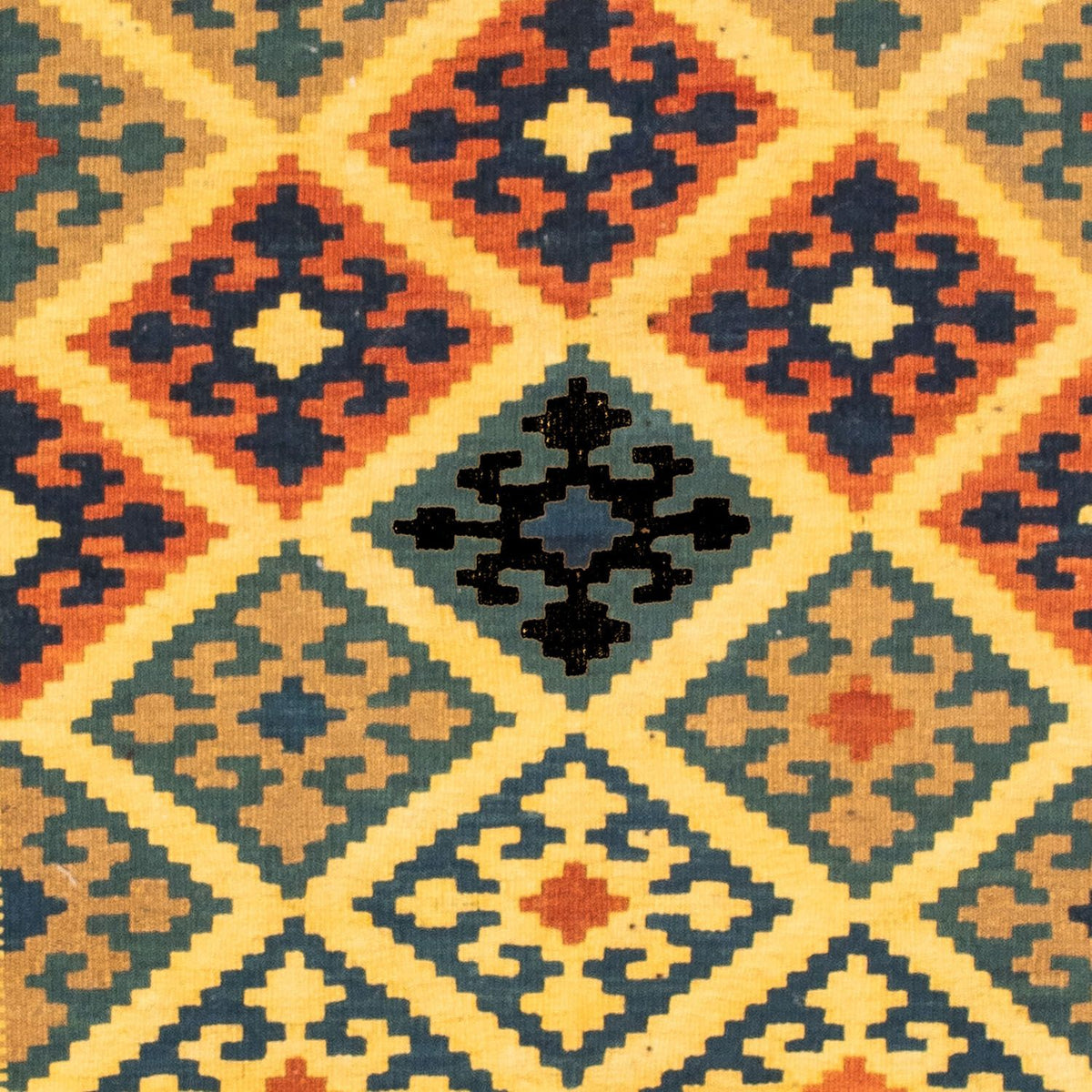 Kelim Carpet - orientalisk matta kvadrat  - 102 x 95 cm - gul