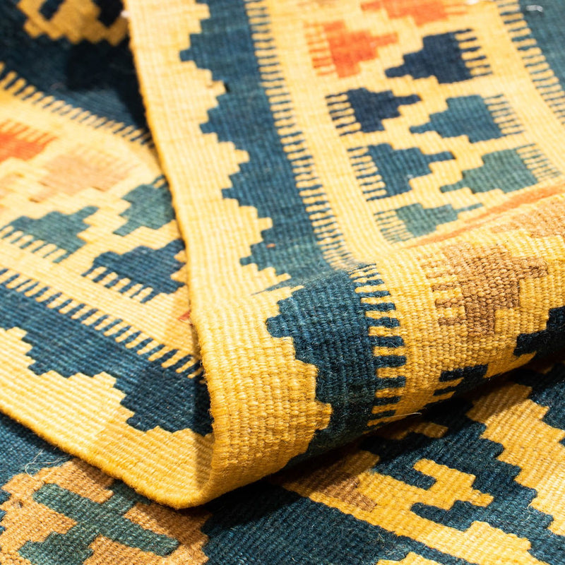 Kelim Carpet - orientalisk matta kvadrat  - 102 x 95 cm - gul