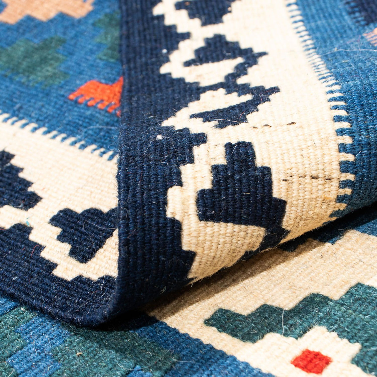 Kelim Carpet - orientalisk matta kvadrat  - 103 x 102 cm - ljusblå