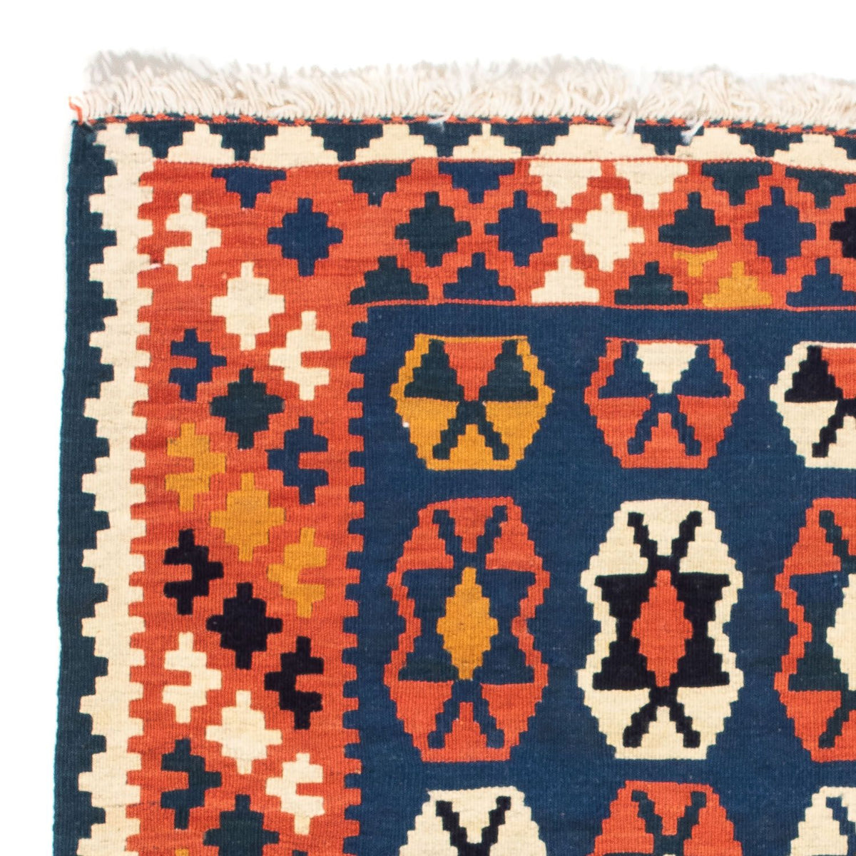 Kelim Carpet - orientalisk matta kvadrat  - 100 x 96 cm - mörkblå