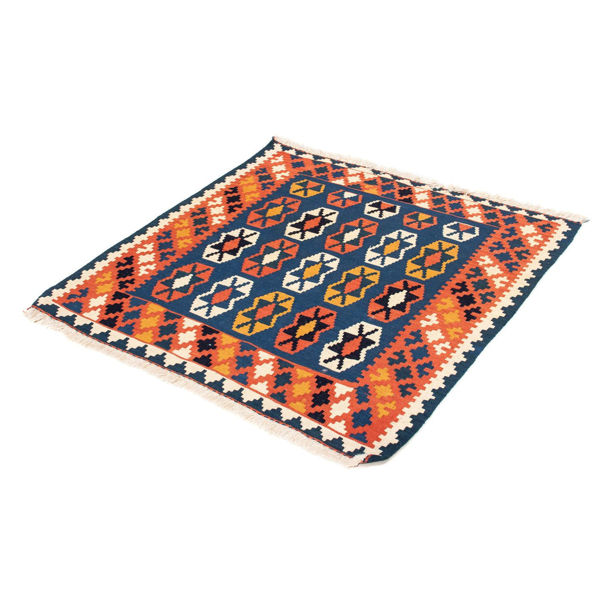 Kelim Carpet - orientalisk matta kvadrat  - 100 x 96 cm - mörkblå