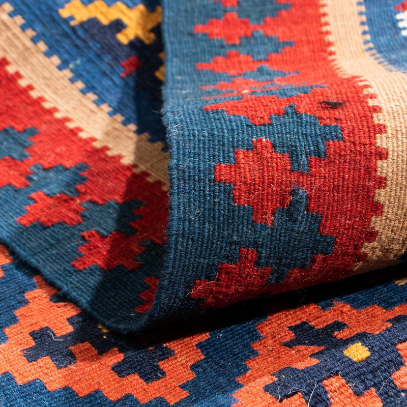 Kelim Carpet - orientalisk matta kvadrat  - 108 x 100 cm - mörkblå