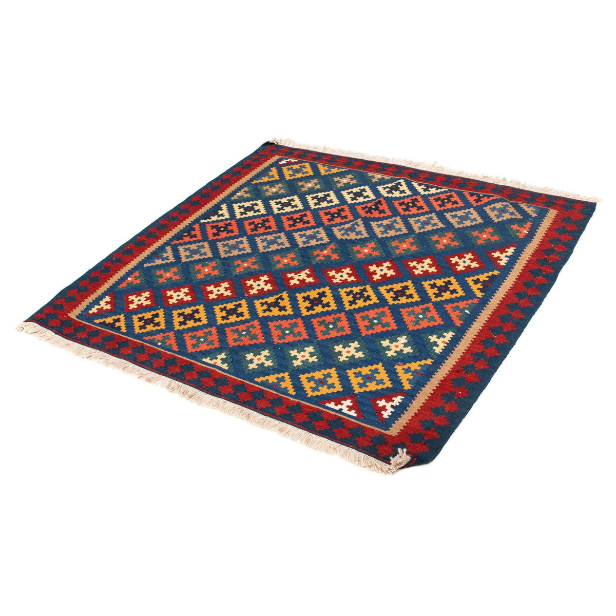 Kelim Carpet - orientalisk matta kvadrat  - 108 x 100 cm - mörkblå