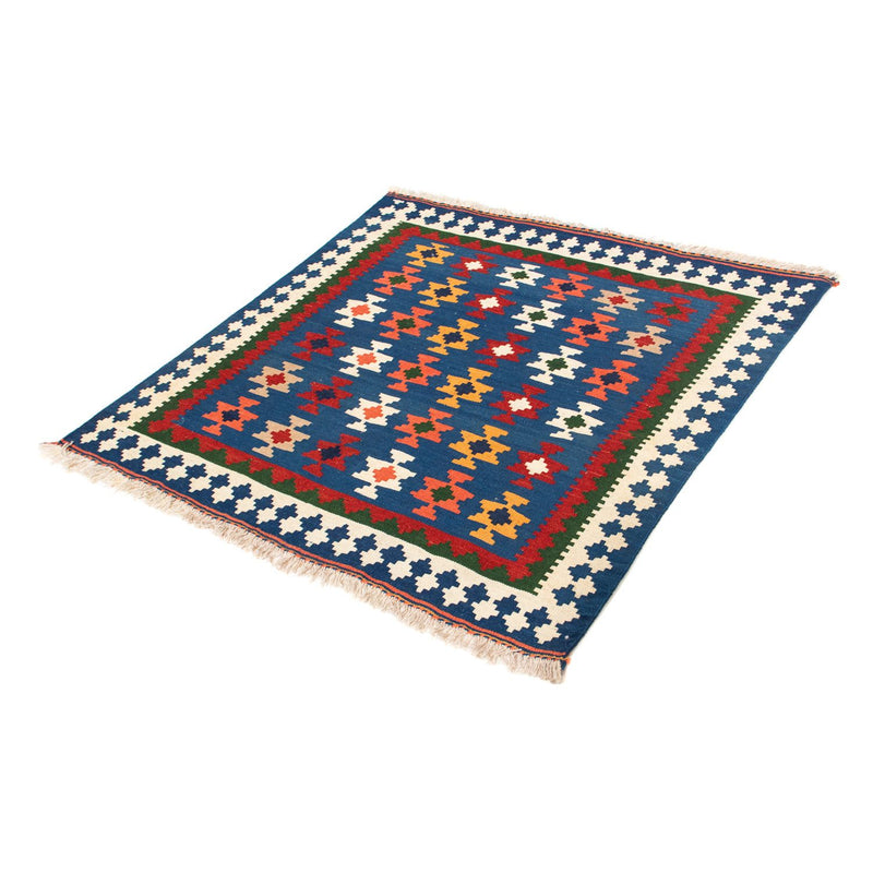 Kelim Carpet - orientalisk matta kvadrat  - 104 x 100 cm - mörkblå