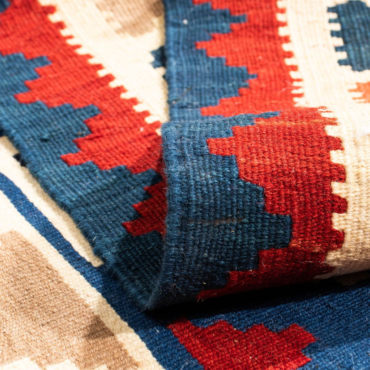 Kelim Carpet - orientalisk matta kvadrat  - 104 x 102 cm - mörkblå